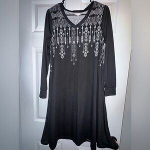 LuLaRoe Black Dress with White Geometric Design